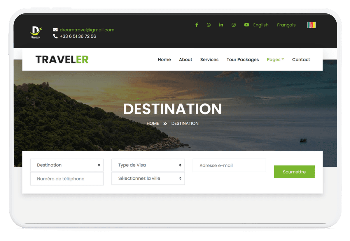 Dream Travel platform interface